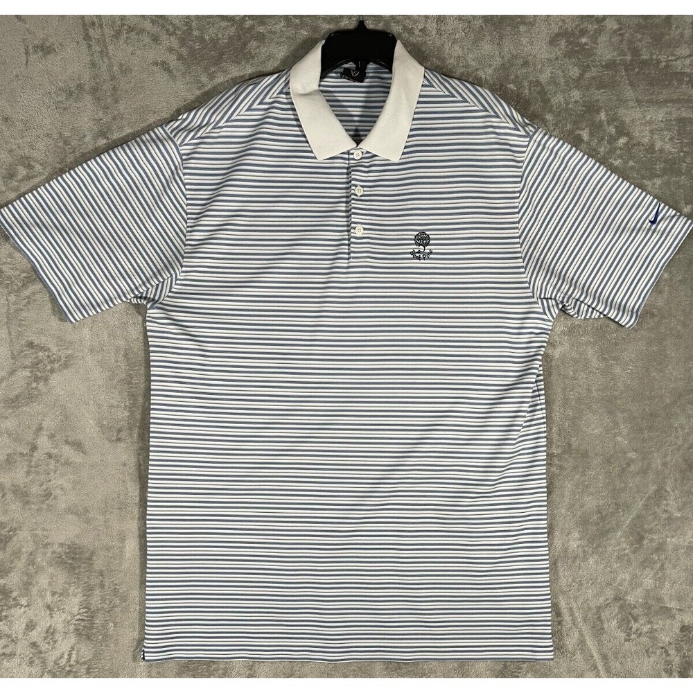 Nike Polo Golf Men's XXL Blue-Stripe Short Sleeve SHIRT Dri-Fit Bent Pine Logo